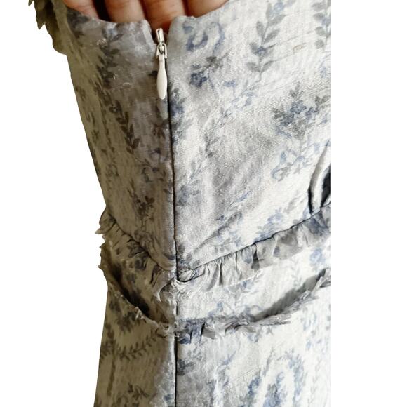 LOVESHACKFANCY Maxi Dress Gown Dupioni Silk Ruffles Sleeveless Gray Blue Sample - Picture 8 of 11